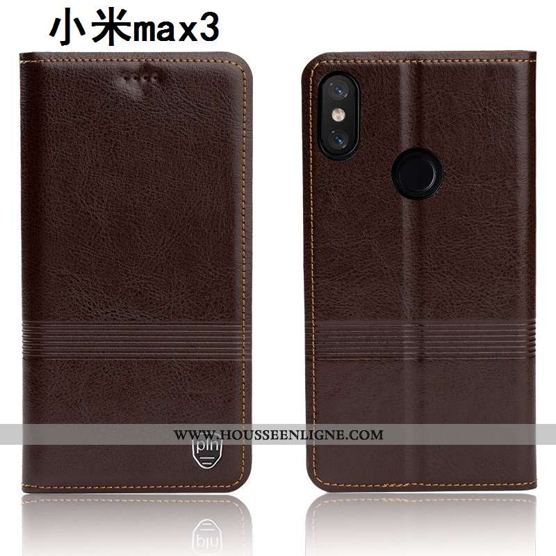 Housse Xiaomi Mi Max 3 Protection Cuir Véritable Marron Téléphone Portable Tout Compris Petit Étui