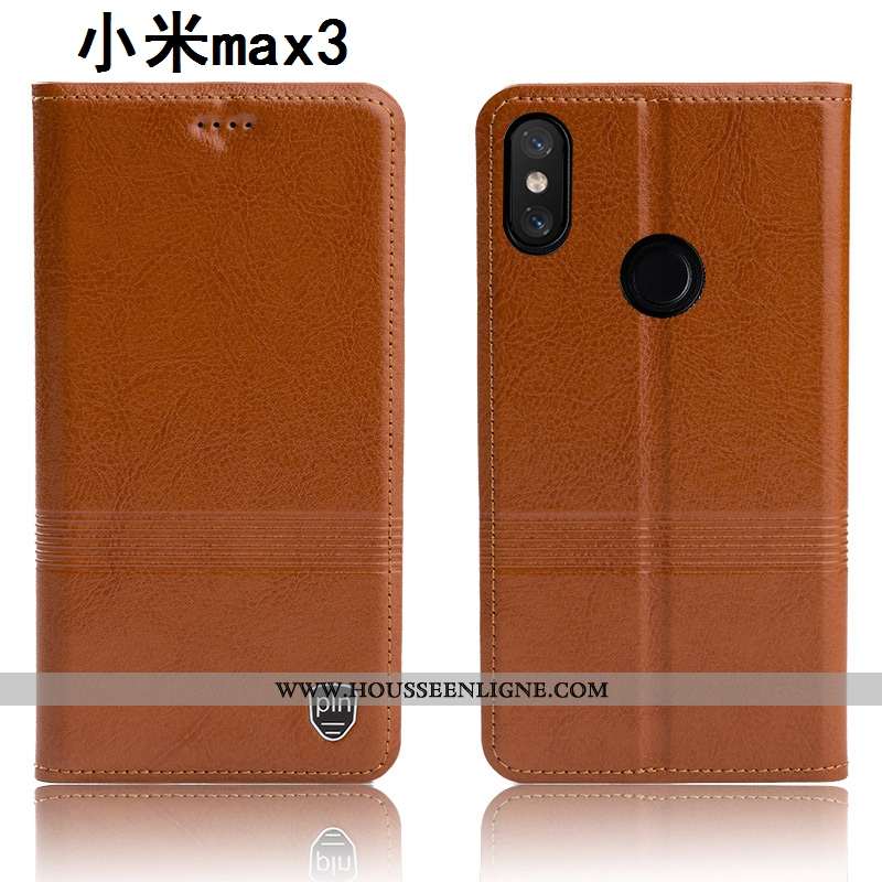 Housse Xiaomi Mi Max 3 Protection Cuir Véritable Marron Téléphone Portable Tout Compris Petit Étui