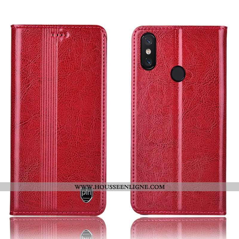 Housse Xiaomi Mi Max 3 Protection Cuir Véritable Petit Rouge Coque Tout Compris
