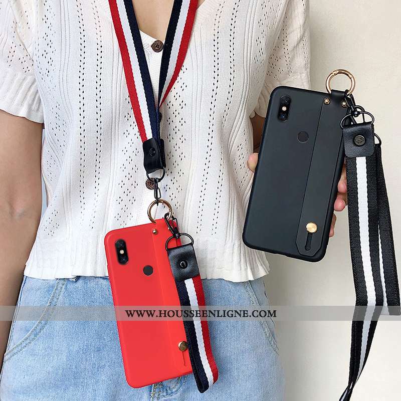 Housse Xiaomi Mi Mix 3 Délavé En Daim Cou Suspendu Simple Étui Incassable Support Rouge Noir