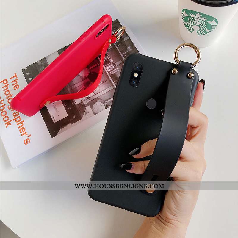 Housse Xiaomi Mi Mix 3 Délavé En Daim Cou Suspendu Simple Étui Incassable Support Rouge Noir