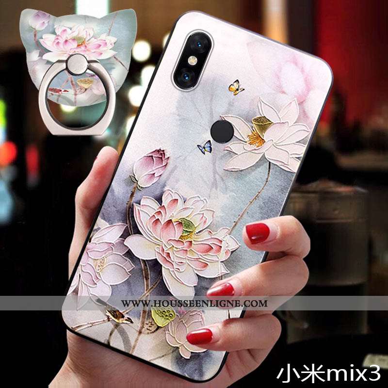 Housse Xiaomi Mi Mix 3 Légère Fluide Doux Coque Tout Compris Support Ornements Suspendus Anneau Bleu