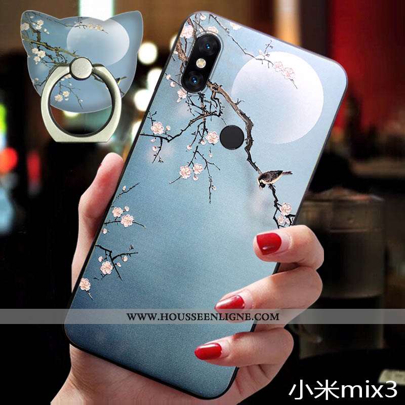 Housse Xiaomi Mi Mix 3 Légère Fluide Doux Coque Tout Compris Support Ornements Suspendus Anneau Bleu