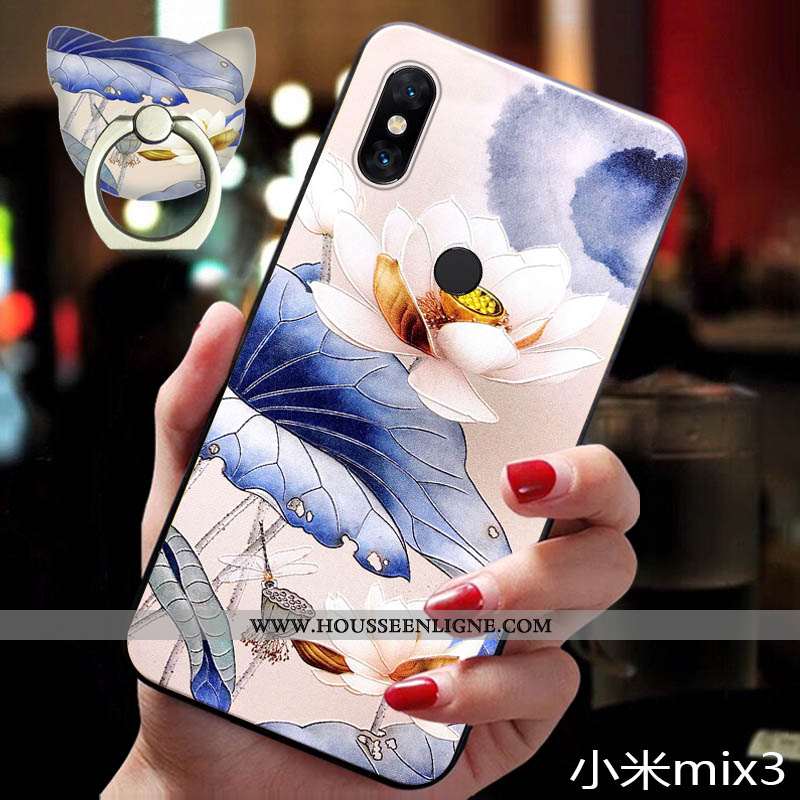 Housse Xiaomi Mi Mix 3 Légère Fluide Doux Coque Tout Compris Support Ornements Suspendus Anneau Bleu