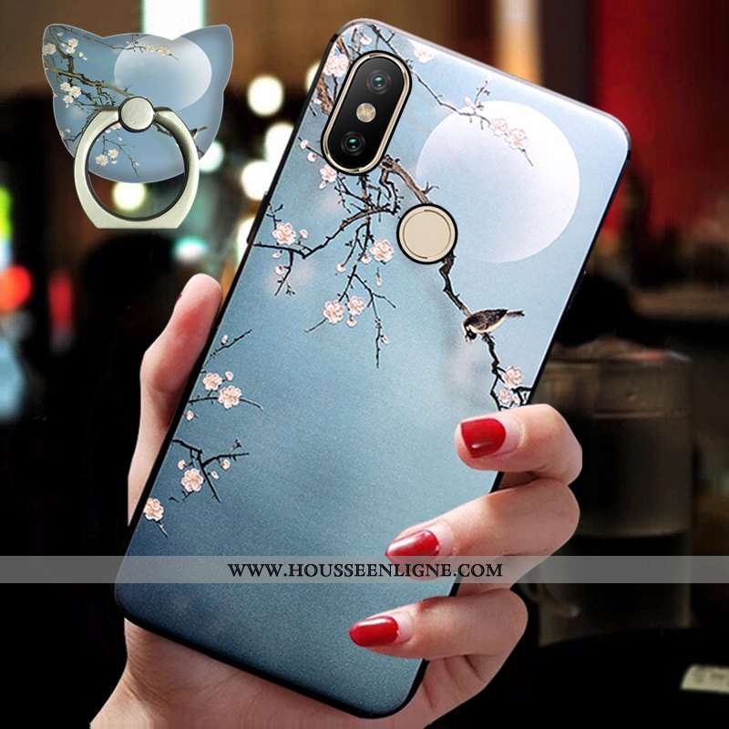 Housse Xiaomi Mi Mix 3 Légère Fluide Doux Coque Tout Compris Support Ornements Suspendus Anneau Bleu