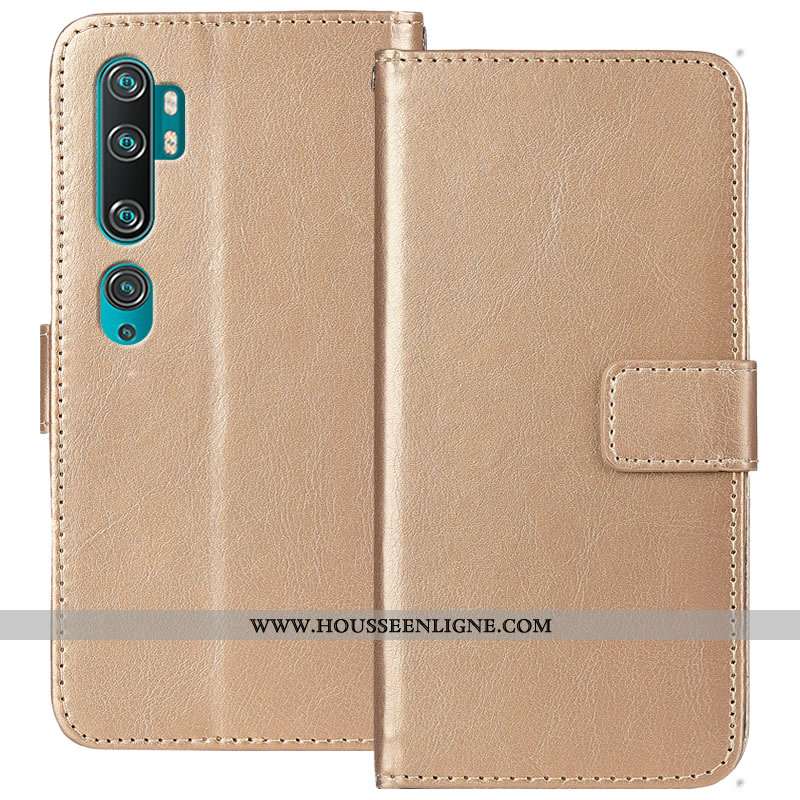 Housse Xiaomi Mi Note 10 Cuir Fluide Doux Carte Protection Étui Or Doré