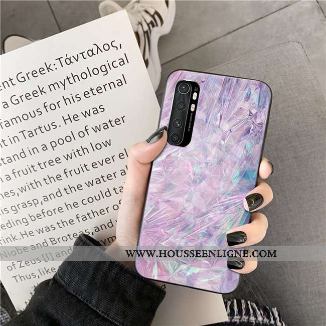 Housse Xiaomi Mi Note 10 Lite Coque Jeunesse Petit Losange Téléphone Portable Net Rouge Cœur Violet