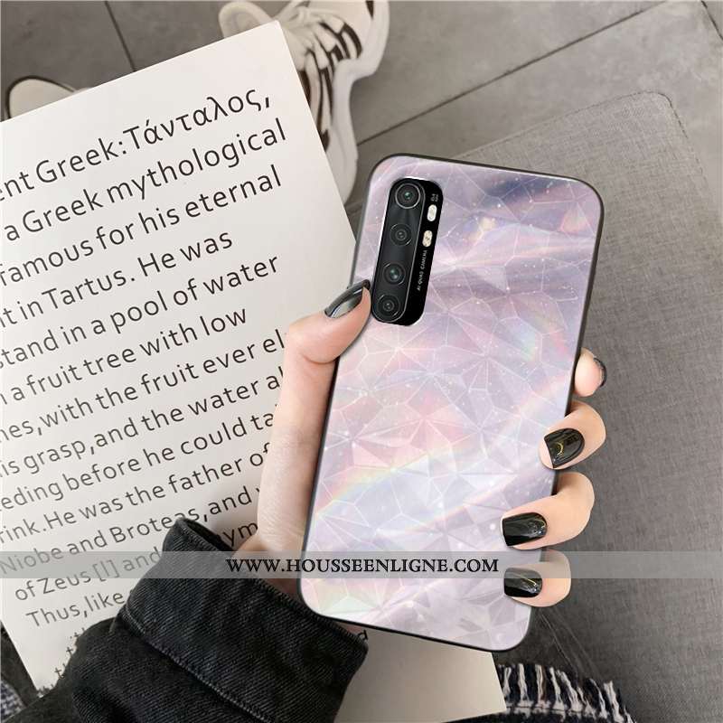 Housse Xiaomi Mi Note 10 Lite Coque Jeunesse Petit Losange Téléphone Portable Net Rouge Cœur Violet