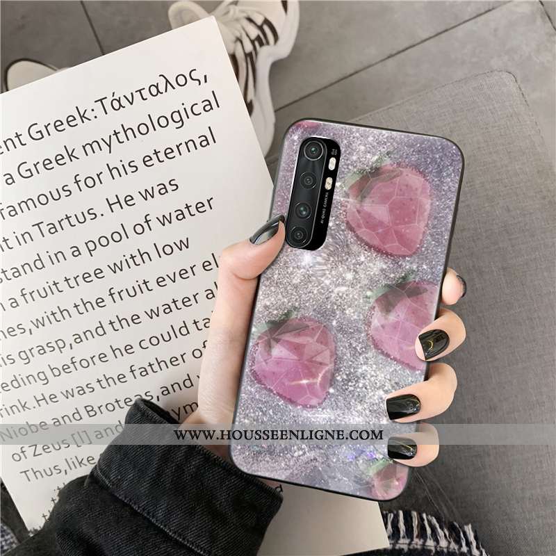 Housse Xiaomi Mi Note 10 Lite Coque Jeunesse Petit Losange Téléphone Portable Net Rouge Cœur Violet