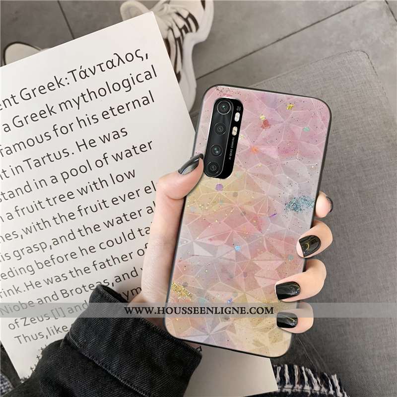 Housse Xiaomi Mi Note 10 Lite Coque Jeunesse Petit Losange Téléphone Portable Net Rouge Cœur Violet