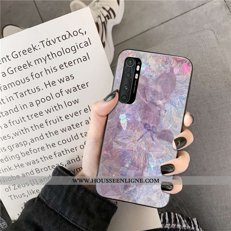 Housse Xiaomi Mi Note 10 Lite Coque Jeunesse Petit Losange Téléphone Portable Net Rouge Cœur Violet
