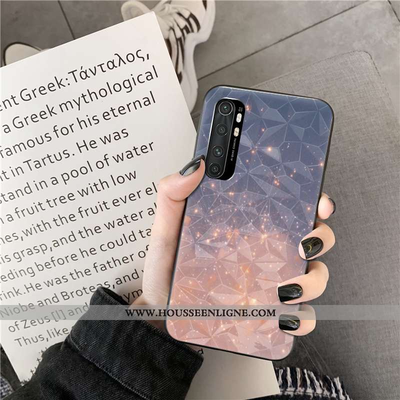 Housse Xiaomi Mi Note 10 Lite Coque Jeunesse Petit Losange Téléphone Portable Net Rouge Cœur Violet