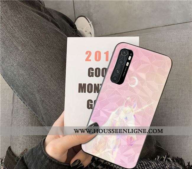 Housse Xiaomi Mi Note 10 Lite Coque Jeunesse Petit Losange Téléphone Portable Net Rouge Cœur Violet