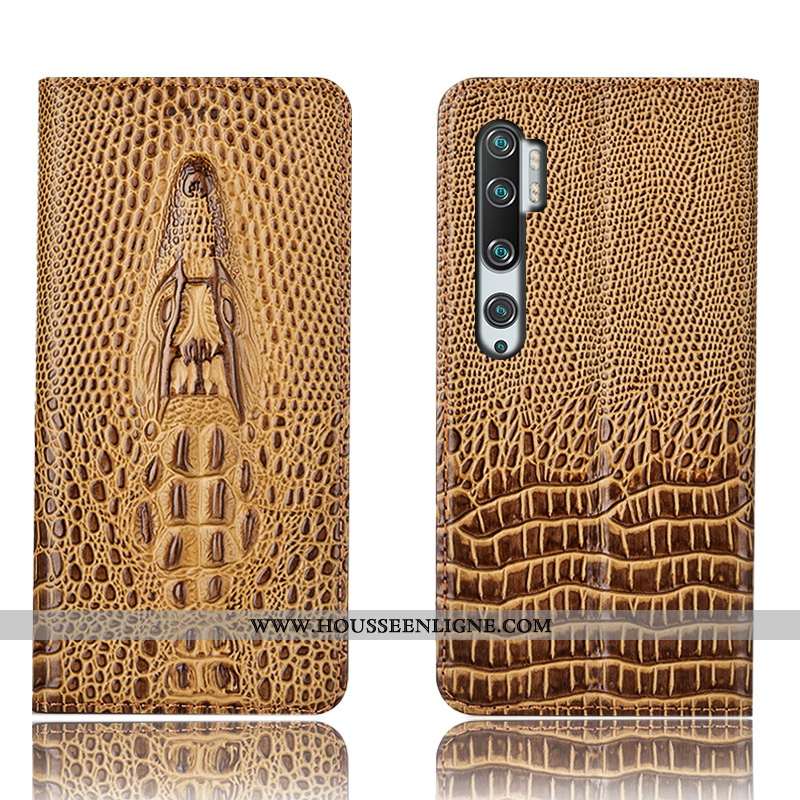 Housse Xiaomi Mi Note 10 Protection Cuir Véritable Petit Crocodile Étui Téléphone Portable Marron