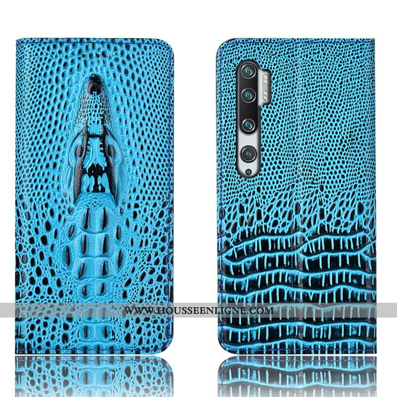 Housse Xiaomi Mi Note 10 Protection Cuir Véritable Petit Crocodile Étui Téléphone Portable Marron