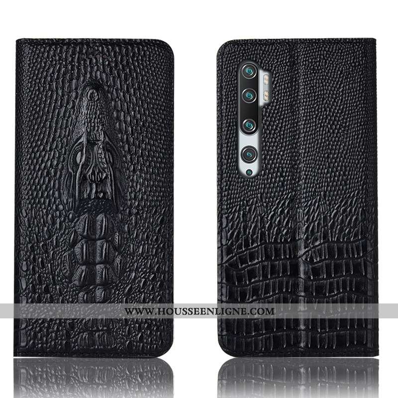 Housse Xiaomi Mi Note 10 Protection Cuir Véritable Petit Crocodile Étui Téléphone Portable Marron