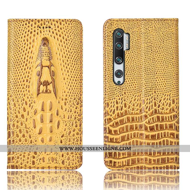 Housse Xiaomi Mi Note 10 Protection Cuir Véritable Petit Crocodile Étui Téléphone Portable Marron