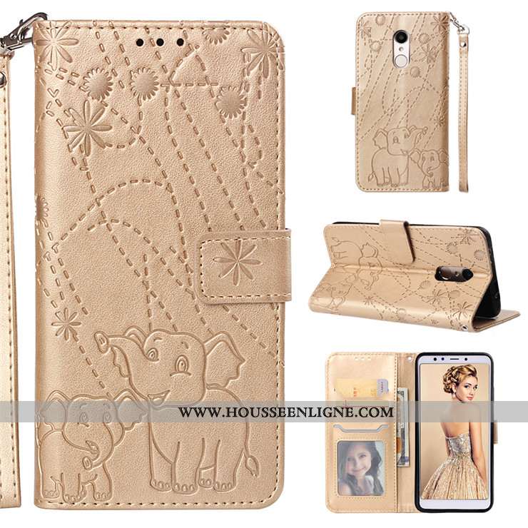 Housse Xiaomi Redmi 5 Cuir Silicone Tout Compris Incassable Rouge Coque Clamshell Doré