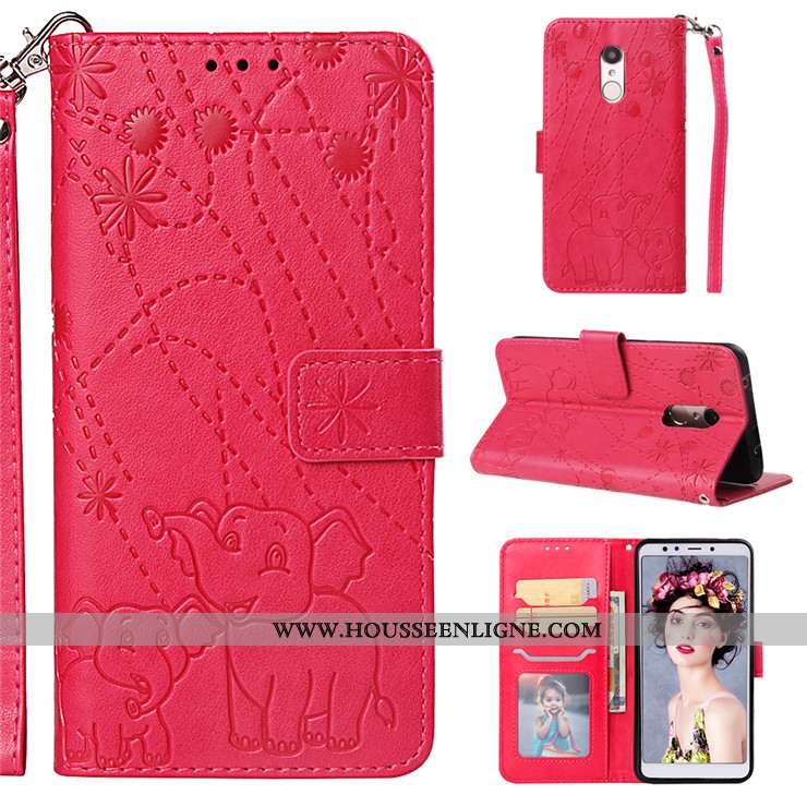 Housse Xiaomi Redmi 5 Cuir Silicone Tout Compris Incassable Rouge Coque Clamshell Doré