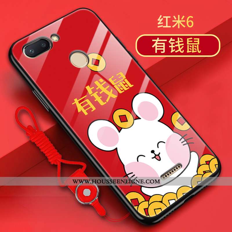 Housse Xiaomi Redmi 6 Verre Délavé En Daim Tendance Rat Petit Coque Rouge