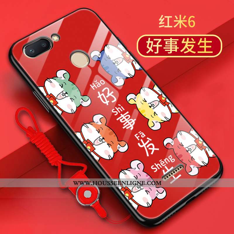 Housse Xiaomi Redmi 6 Verre Délavé En Daim Tendance Rat Petit Coque Rouge