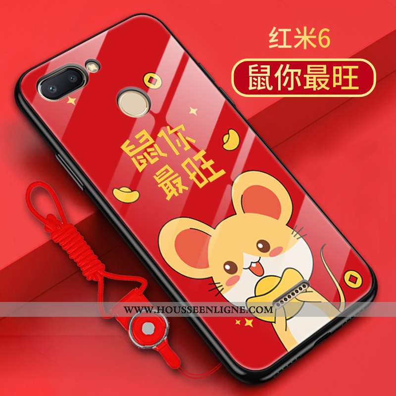 Housse Xiaomi Redmi 6 Verre Délavé En Daim Tendance Rat Petit Coque Rouge