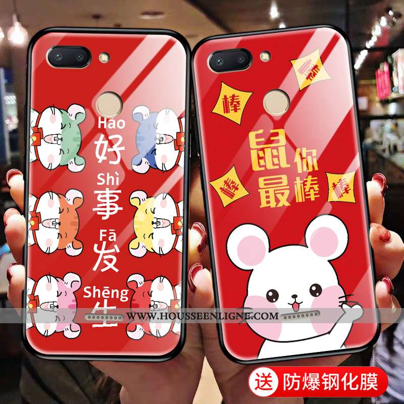 Housse Xiaomi Redmi 6 Verre Délavé En Daim Tendance Rat Petit Coque Rouge