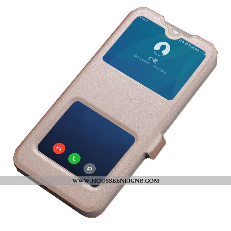 Housse Xiaomi Redmi 7 Cuir Fluide Doux Ouvrir La Fenêtre Coque Silicone Clamshell Protection Doré