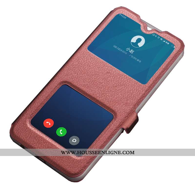 Housse Xiaomi Redmi 7 Cuir Fluide Doux Ouvrir La Fenêtre Coque Silicone Clamshell Protection Doré