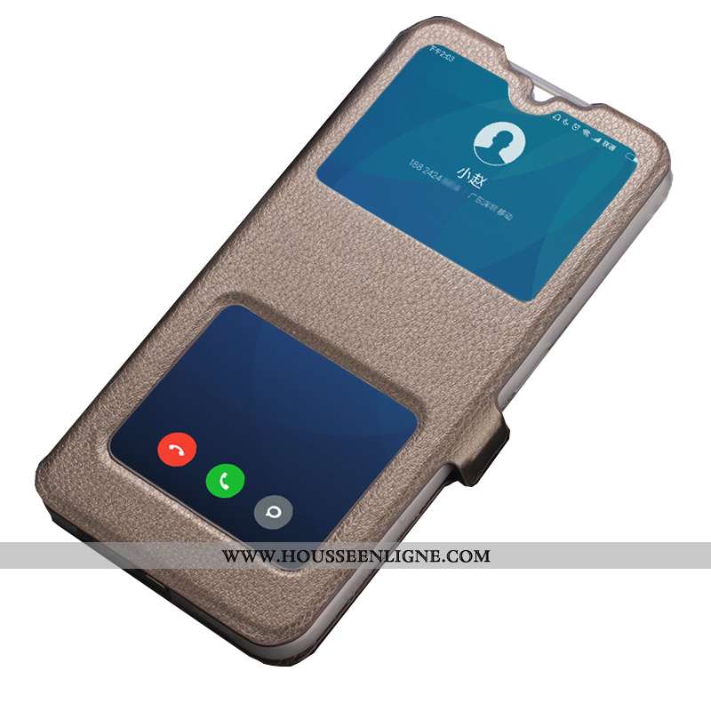Housse Xiaomi Redmi 7 Cuir Fluide Doux Ouvrir La Fenêtre Coque Silicone Clamshell Protection Doré