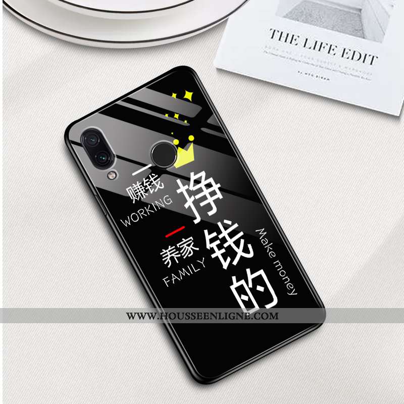Housse Xiaomi Redmi 7 Légère Silicone Verre Coque Tendance Étui Miroir Noir