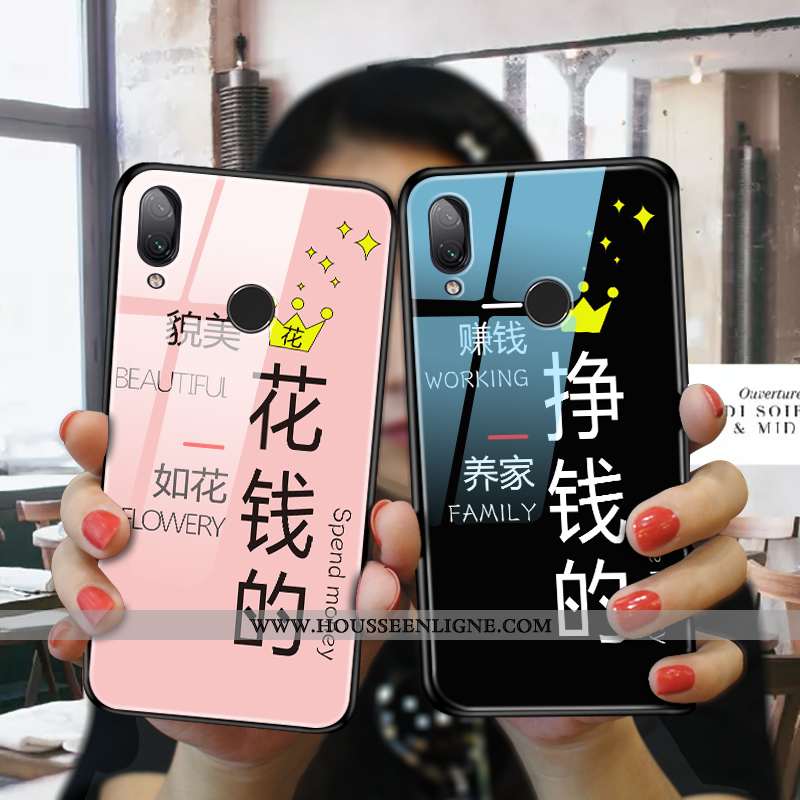 Housse Xiaomi Redmi 7 Légère Silicone Verre Coque Tendance Étui Miroir Noir