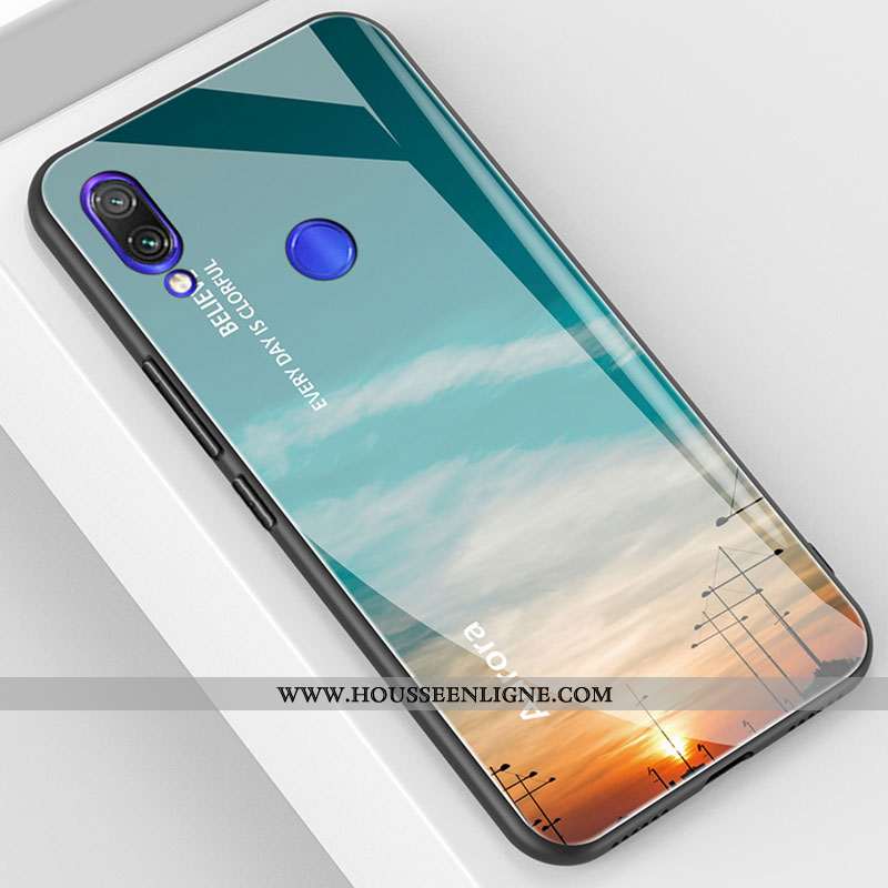 Housse Xiaomi Redmi 7 Verre Tendance Petit Téléphone Portable Tout Compris Protection Coque Bleu