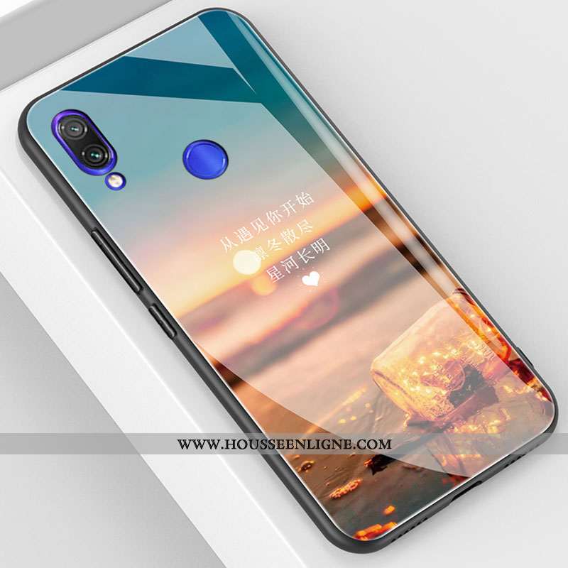 Housse Xiaomi Redmi 7 Verre Tendance Petit Téléphone Portable Tout Compris Protection Coque Bleu