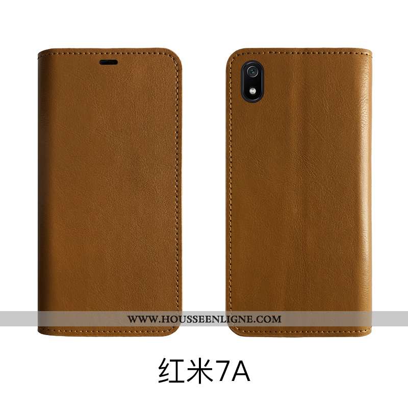 Housse Xiaomi Redmi 7a Protection Cuir Véritable Vintage Business Coque Petit Étui Noir