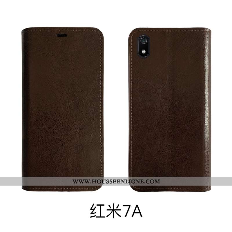 Housse Xiaomi Redmi 7a Protection Cuir Véritable Vintage Business Coque Petit Étui Noir
