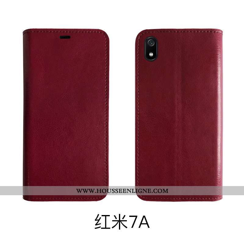 Housse Xiaomi Redmi 7a Protection Cuir Véritable Vintage Business Coque Petit Étui Noir