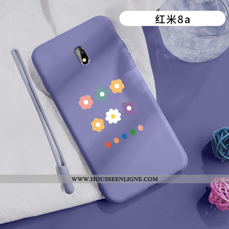Housse Xiaomi Redmi 8a Silicone Mode Délavé En Daim Rouge Net Rouge Fleurs Tout Compris Violet