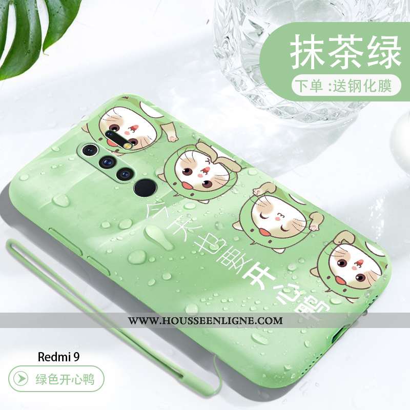 Housse Xiaomi Redmi 9 Personnalité Créatif Vert Rouge Délavé En Daim Petit Téléphone Portable Verte