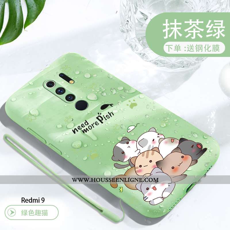 Housse Xiaomi Redmi 9 Personnalité Créatif Vert Rouge Délavé En Daim Petit Téléphone Portable Verte