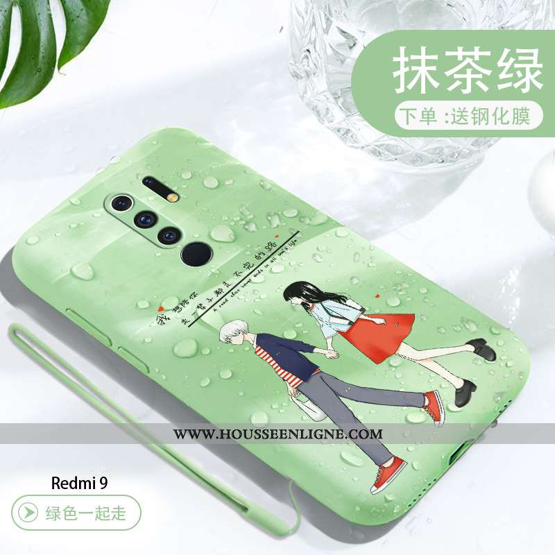 Housse Xiaomi Redmi 9 Personnalité Créatif Vert Rouge Délavé En Daim Petit Téléphone Portable Verte