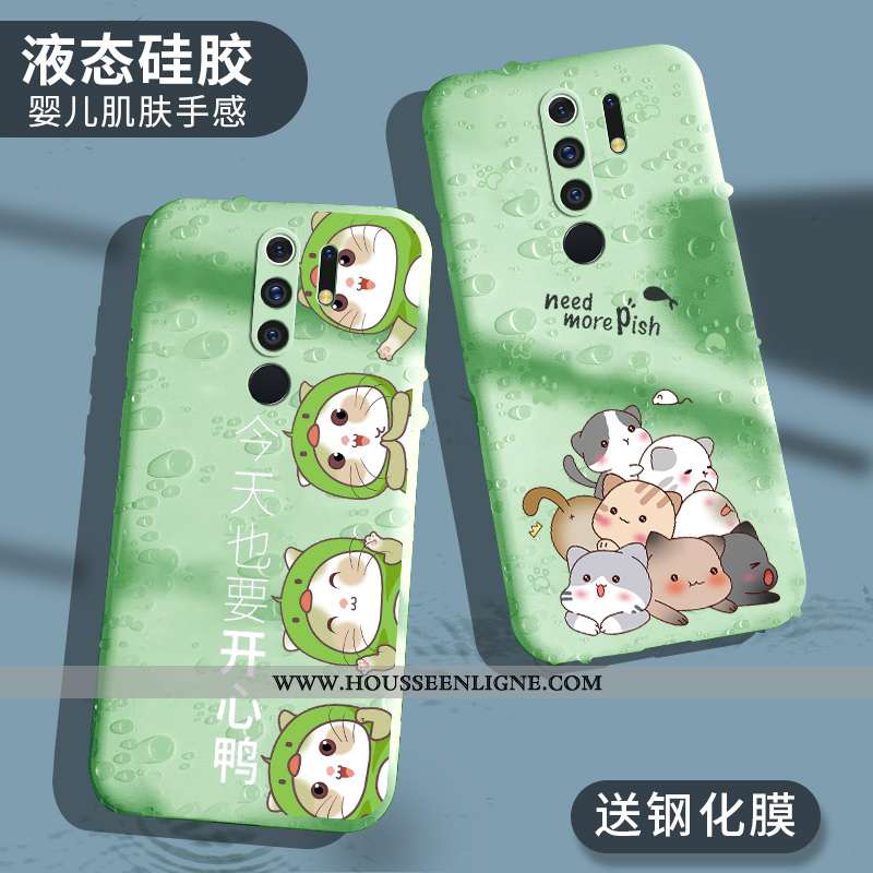 Housse Xiaomi Redmi 9 Personnalité Créatif Vert Rouge Délavé En Daim Petit Téléphone Portable Verte