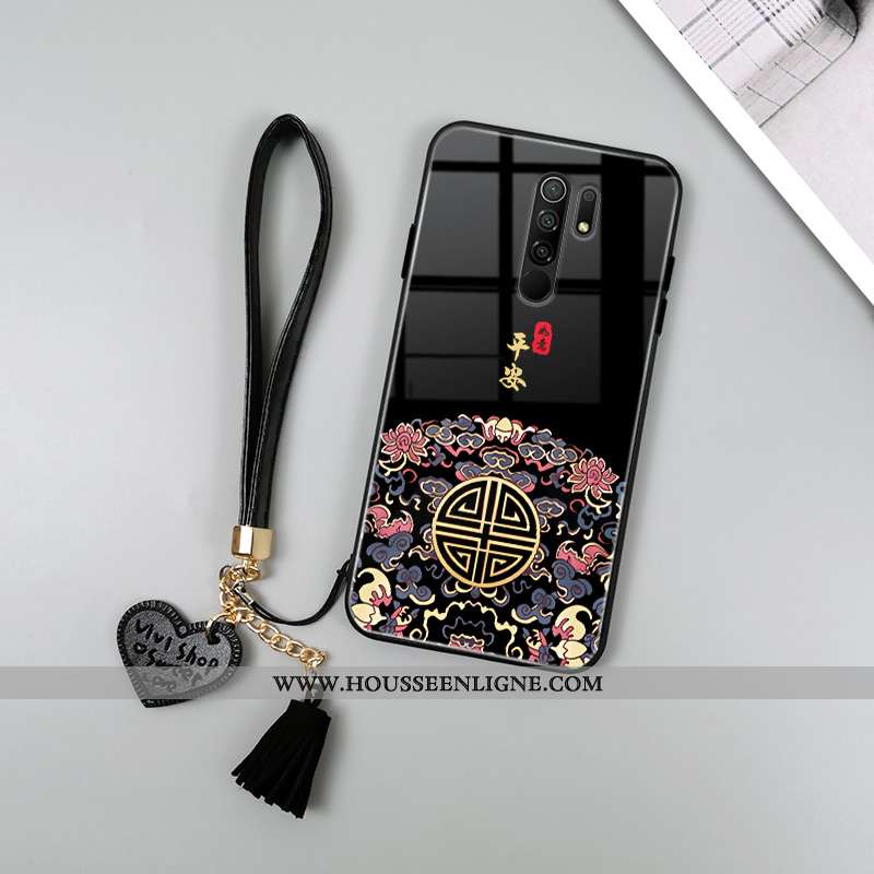 Housse Xiaomi Redmi 9 Protection Verre Style Chinois Tendance Étui Amoureux Fluide Doux Rouge