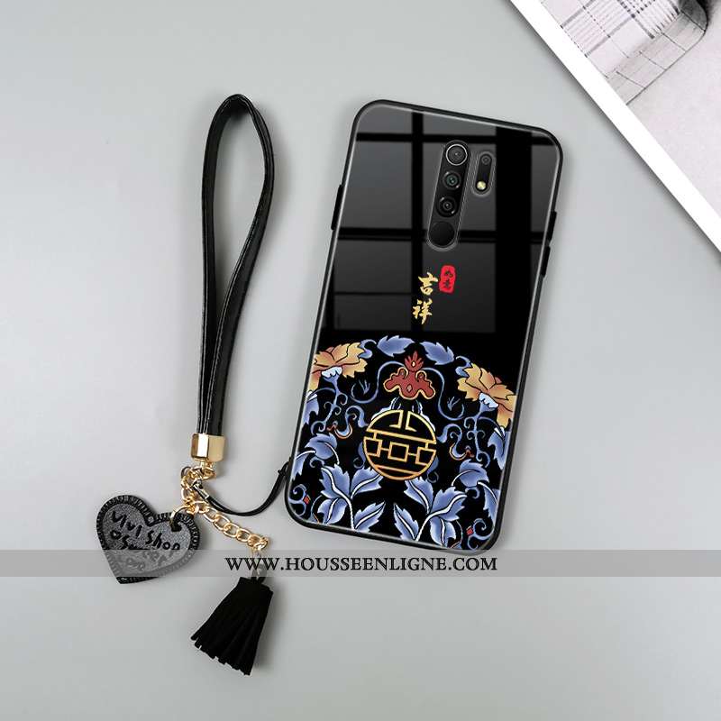 Housse Xiaomi Redmi 9 Protection Verre Style Chinois Tendance Étui Amoureux Fluide Doux Rouge