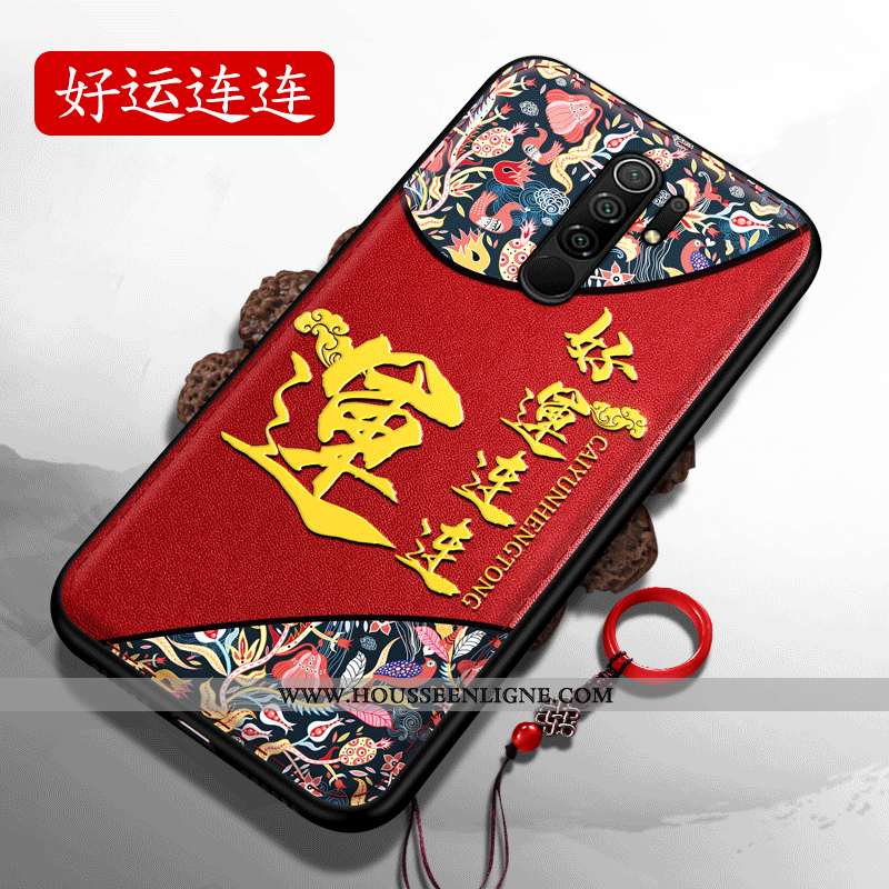 Housse Xiaomi Redmi 9 Silicone Délavé En Daim Incassable Gaufrage Difficile Rouge Personnes Âgées