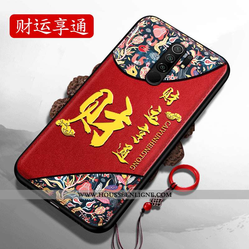 Housse Xiaomi Redmi 9 Silicone Délavé En Daim Incassable Gaufrage Difficile Rouge Personnes Âgées