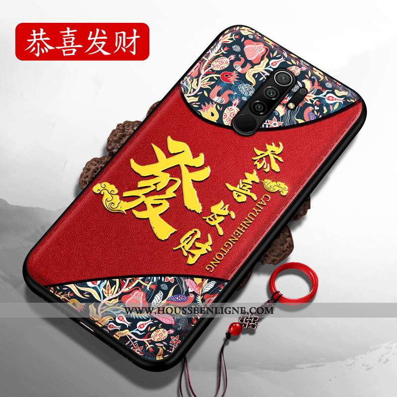 Housse Xiaomi Redmi 9 Silicone Délavé En Daim Incassable Gaufrage Difficile Rouge Personnes Âgées