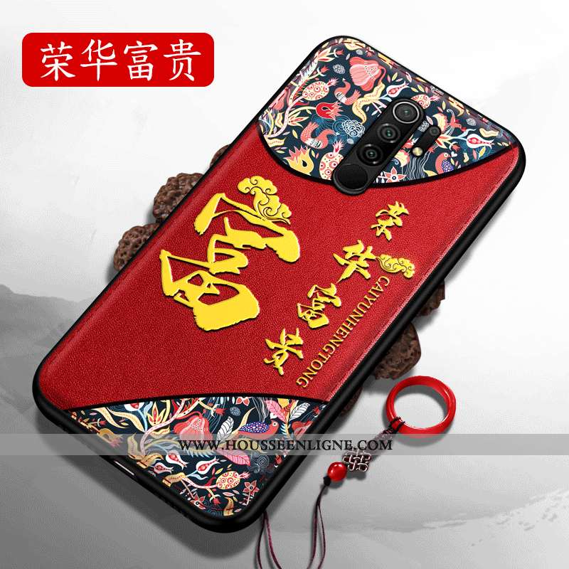 Housse Xiaomi Redmi 9 Silicone Délavé En Daim Incassable Gaufrage Difficile Rouge Personnes Âgées