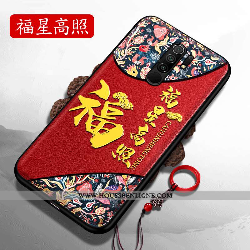 Housse Xiaomi Redmi 9 Silicone Délavé En Daim Incassable Gaufrage Difficile Rouge Personnes Âgées