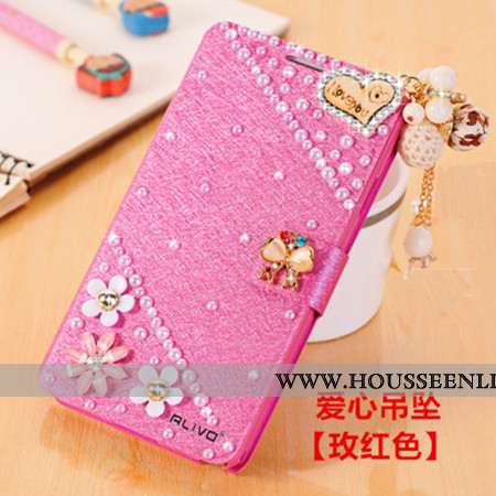 Housse Xiaomi Redmi Note 5 Cuir Protection Coque Strass Téléphone Portable Incassable Rouge Rose